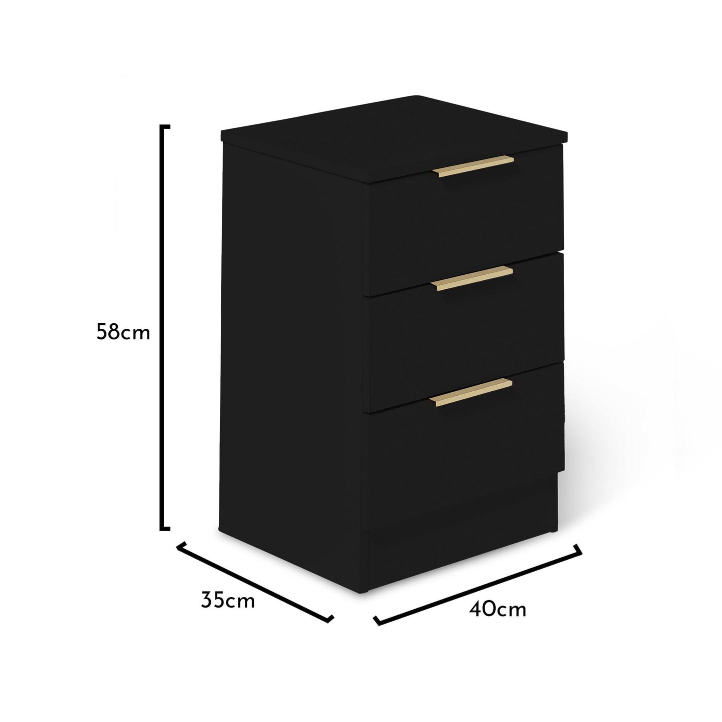 Essie 3 Drawer Bedside Table - Black