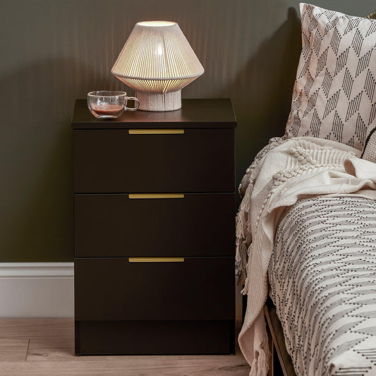 Essie 3 Drawer Bedside Table - Black