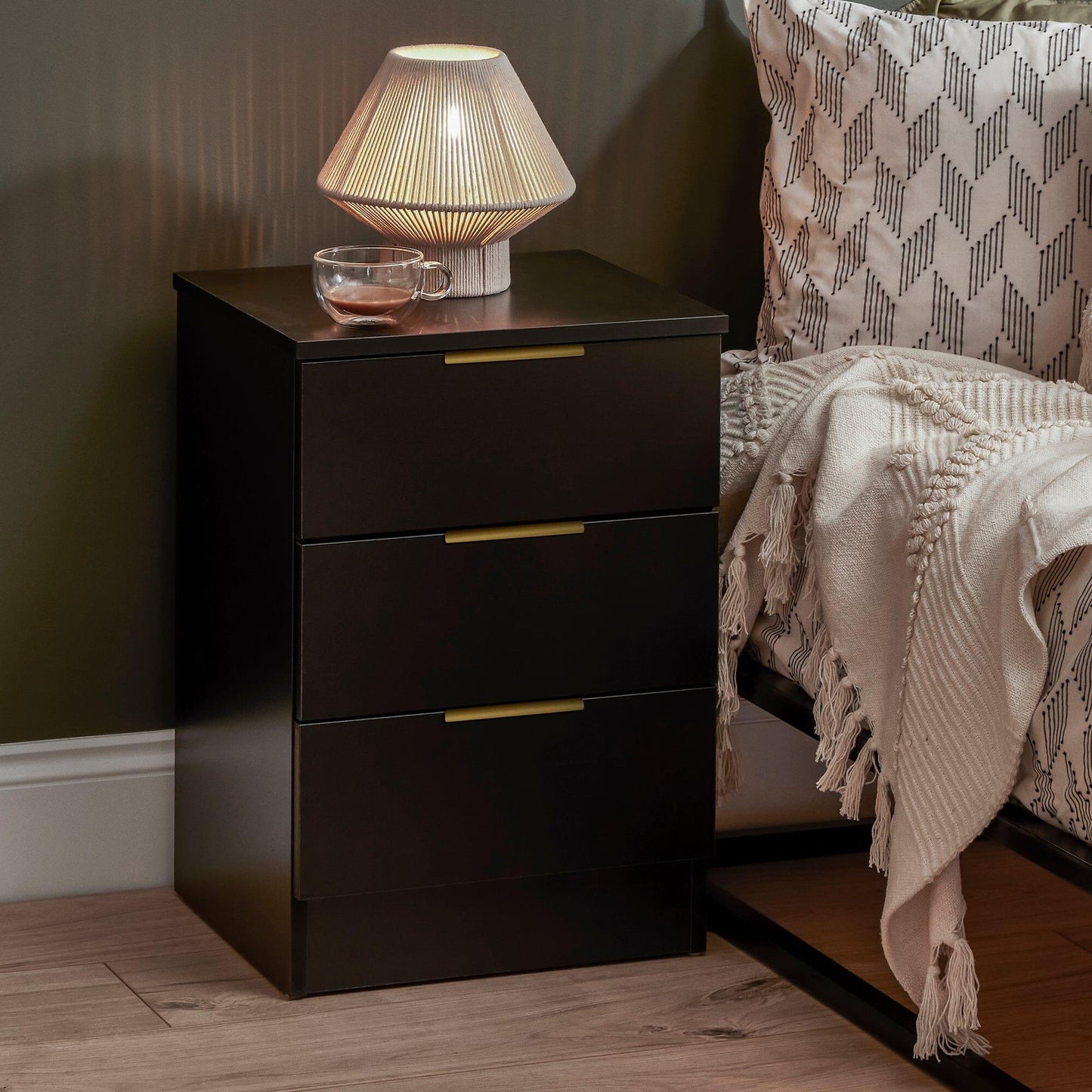 Essie 3 Drawer Bedside Table - Black
