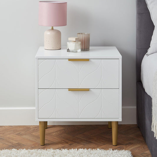 Gloria Bedside Table - White & Brass Effect