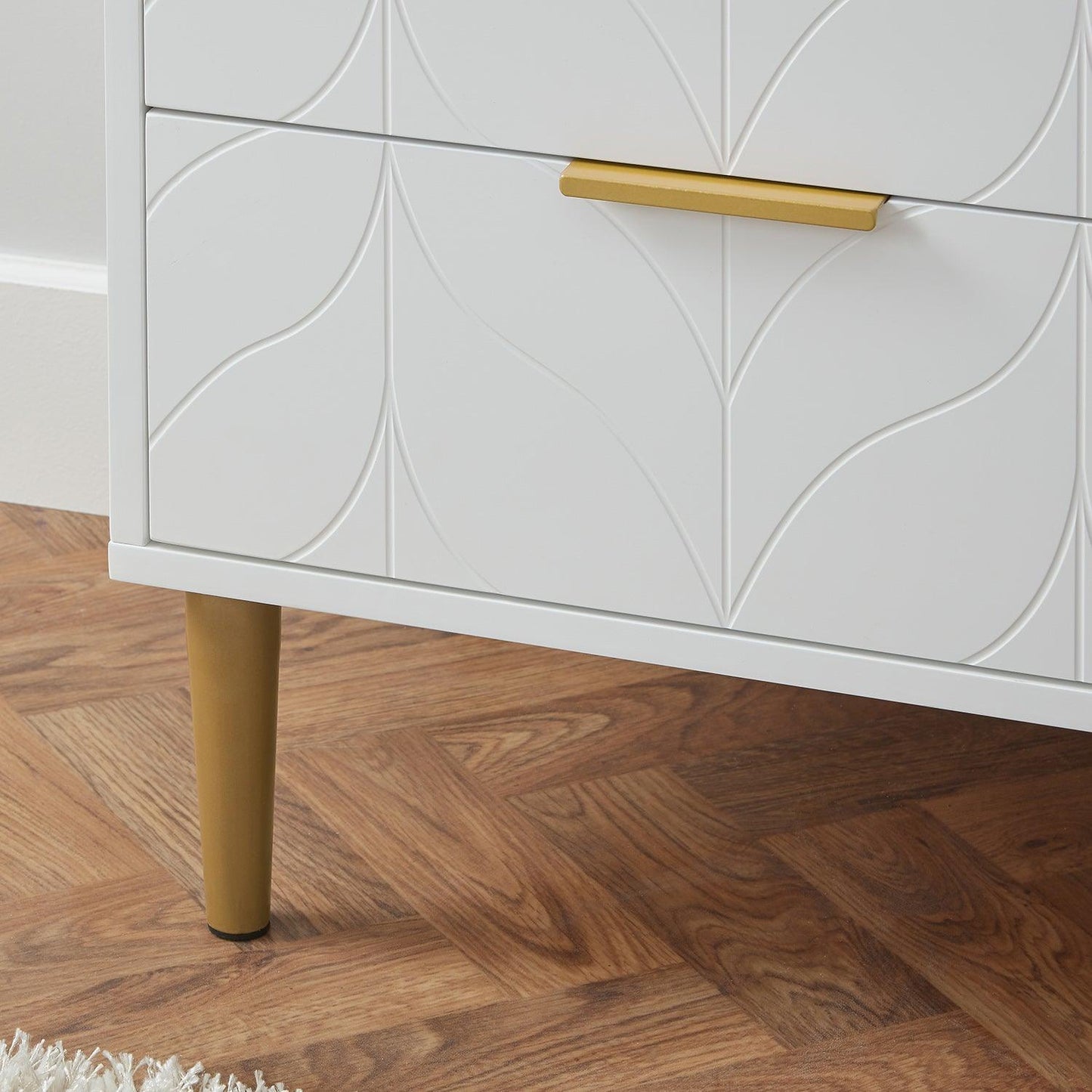 Gloria Bedside Table - White & Brass Effect