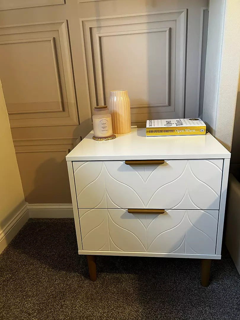Gloria Bedside Table - White & Brass Effect